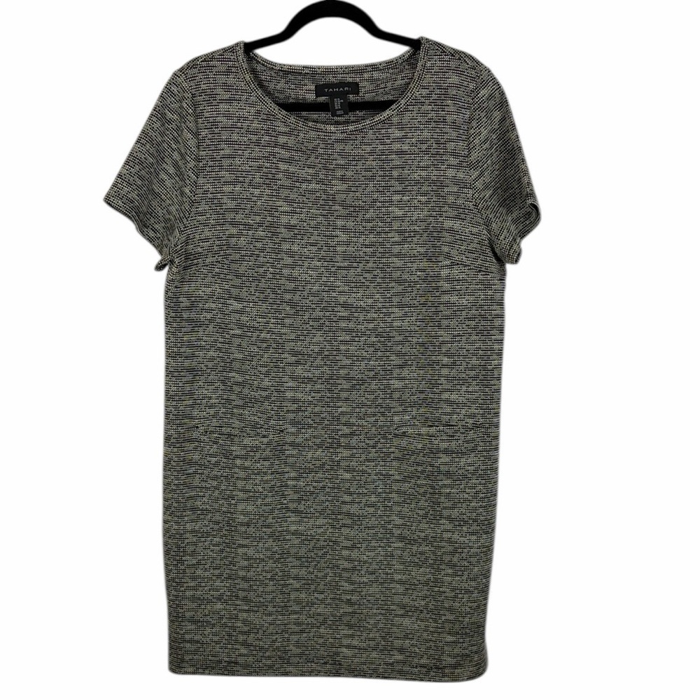 Tahari Classic Academia Cotton Blend Short Sleeve Shift Dress XL Heathered Grey